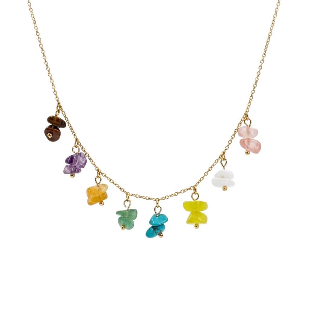 Luxury Niche Jewelry, Titanium Steel Necklace with Colorful Natural Stones and Multiple Pendants, Stainless Steel Necklace for Women