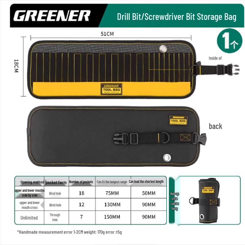 GREENER Drill Bit & Screwdriver Bit Organizer Bag