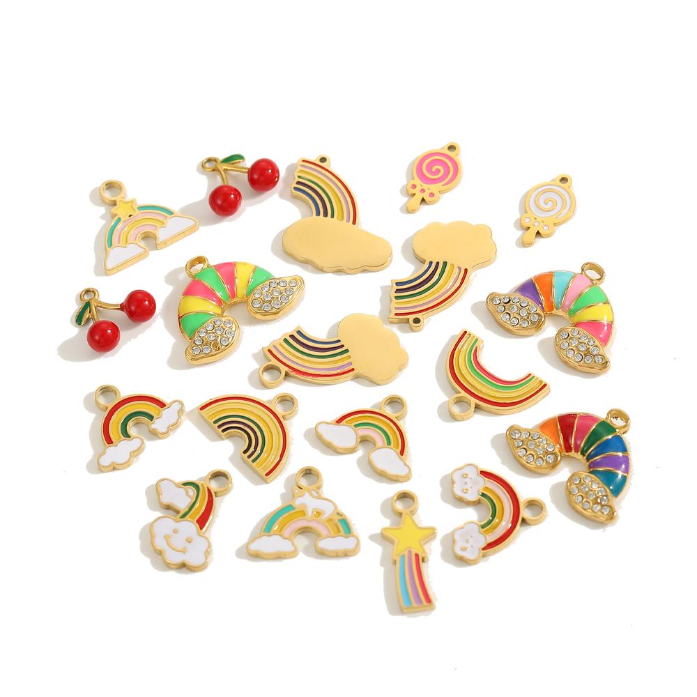 CARLIDANA Multi Designs Diy Rainbow Cherry Pendant Enamel Fashion Jewelry Charms Bracelet Necklace Stainless Steel Pendant