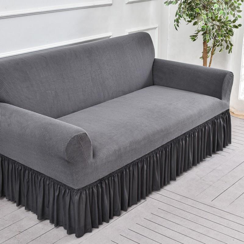 

Чехол для дивана из жаккарда для гостиной, эластичный, плотный, жаккардовый чехол для дивана, угловой, Г-образный, чехлы для диванов на 1/2/3/4/5 мест 1 seater(90-140cm) темно серый