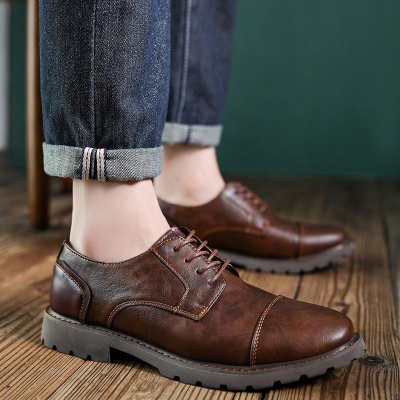 Retro Men's Casual Leather Shoes Large Size British Men's Business Office Comfortable Dress Shoes for Men Platform Social Shoes