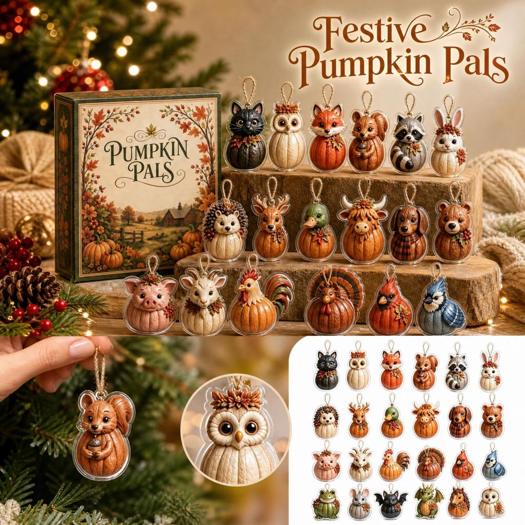 2D Flat Acrylic Pumpkin Buddies Hanging Ornaments, Pack Fall Charm Set for DIY Crafts and Keychains