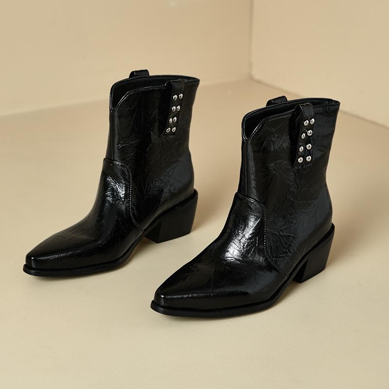 Women's Low-heeled Boots Autumn and Winter New European and American Thick-heeled Large-size Roman Medium Boots