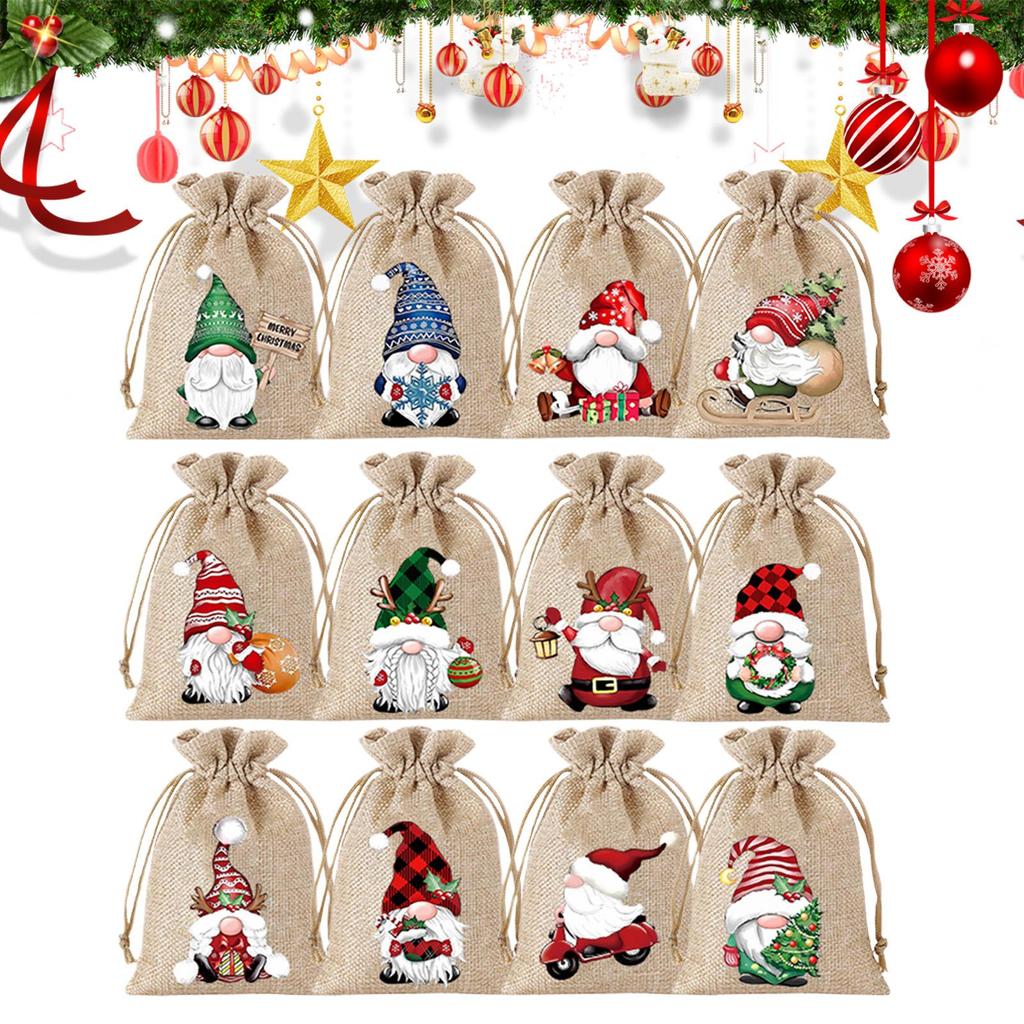 Christmas Advent Calendar Small Christmas Gift Bags Tiny Christmas Burlap Candy Bag Holiday New Year Party Favors Supplies