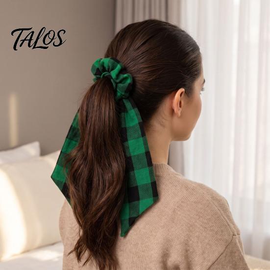 Plaid Ribbon Hair Ties Christmas Bow Ties, Elastic Scrunchies for Women and Festive Decorations Girls, Red or Green Checkered Ponytail Holder Holiday