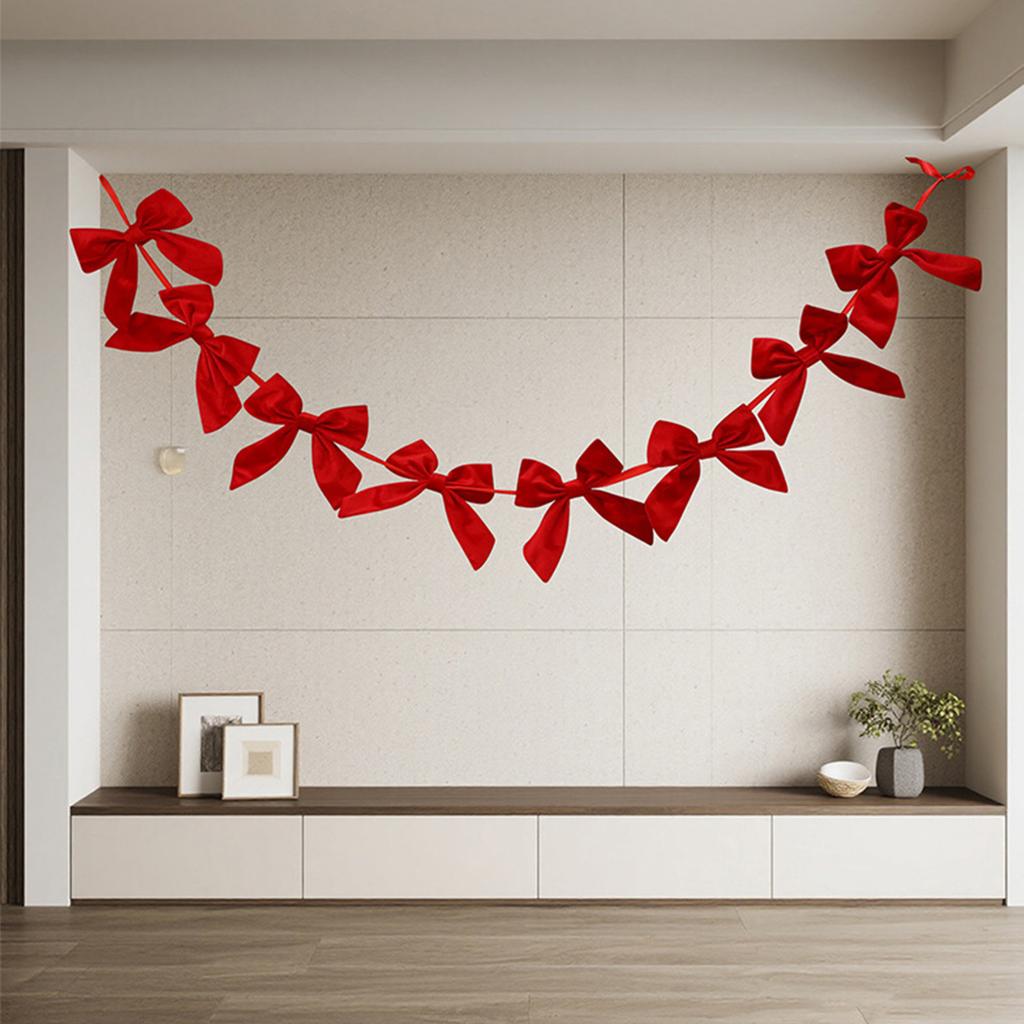 Christmas Velvet Bow Garland Christmas Decoration Xmas Decor Reusable Ornament Bow Garland Banner For Wall Store Bar Holidays