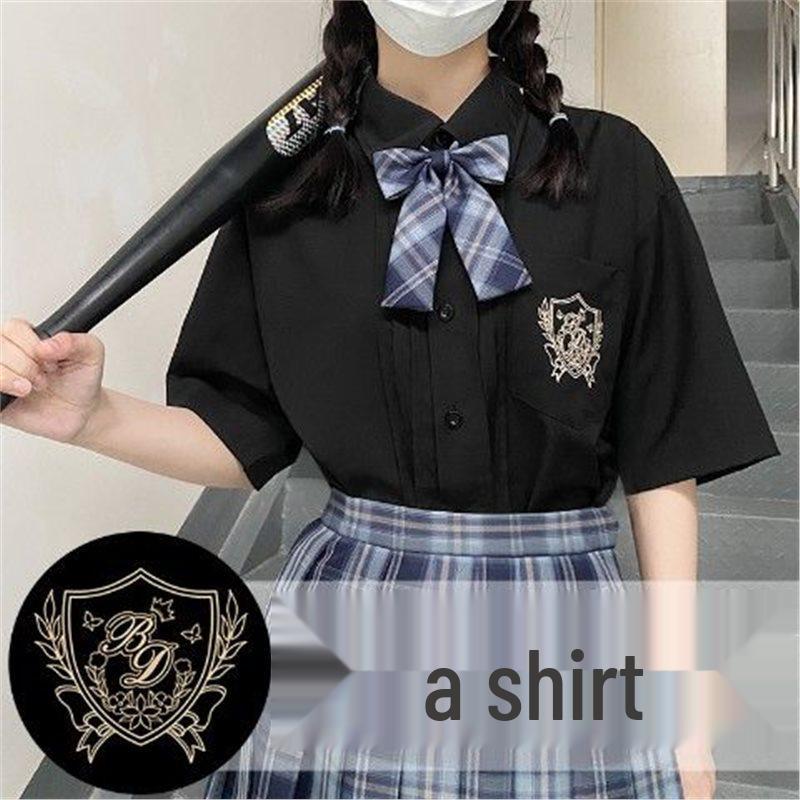 

Женская черная рубашка-китель с коротким рукавом - Универсальный летний топ в студенческом стиле с плиссировкой «аккордеон» XL