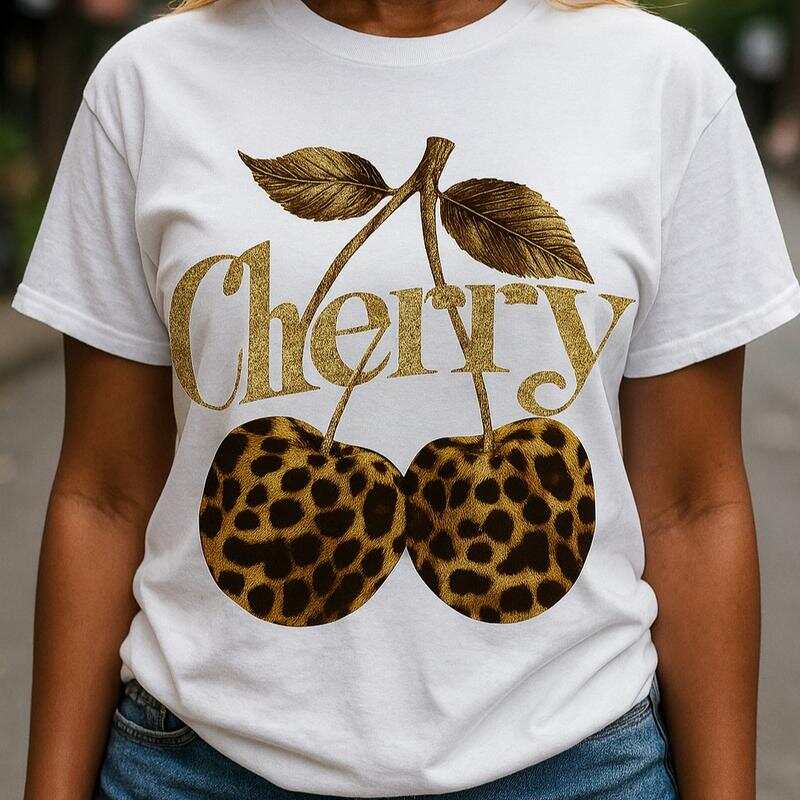 Leopard print cherry gold printed Unisex s T-shirt XXXL