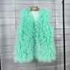 Plus Size Faux Shearling Vest Mid-Length Fur Coat Warm Sleeveless Jacket Women