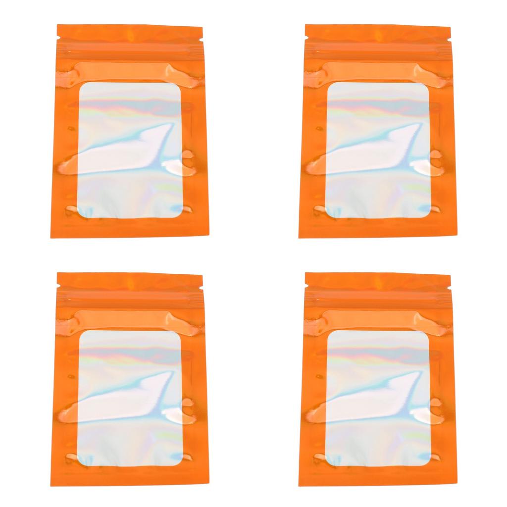 100pcs Ziplock Bags Self Sealing Holographic Reusable Food Storage Bags with Hanging Hole Orange