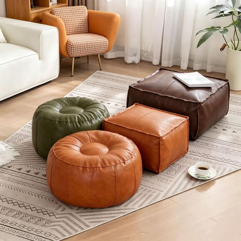 Abriebfester runder PU-Leder-Hocker mit verstecktem Stauraum und stabiler Halterung für den Gebrauch im Wohnzimmer oder Schlafzimmer