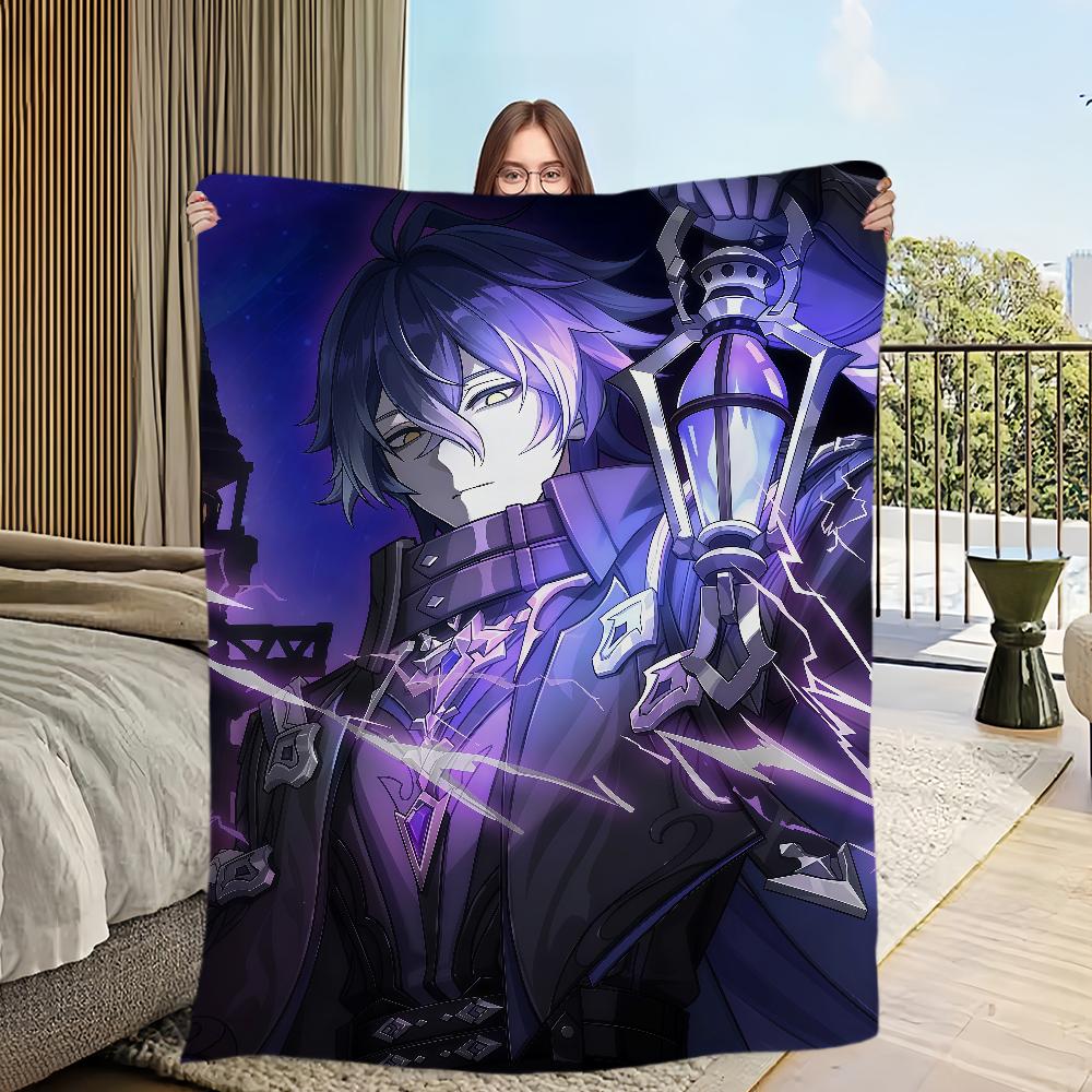 Flins Genshin Impact Fanart Muskeldecke Flanell warme weiche Plüschdecke für Sofa Wohnzimmer Zuhause Schlafzimmer Reise Geschenk Heim