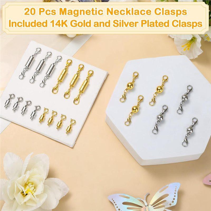 A95D-Magnetic Necklace Clasp And Closures 20 Pcs, 14K Gold And Silver, Strong Magnet Jewelry Connectors