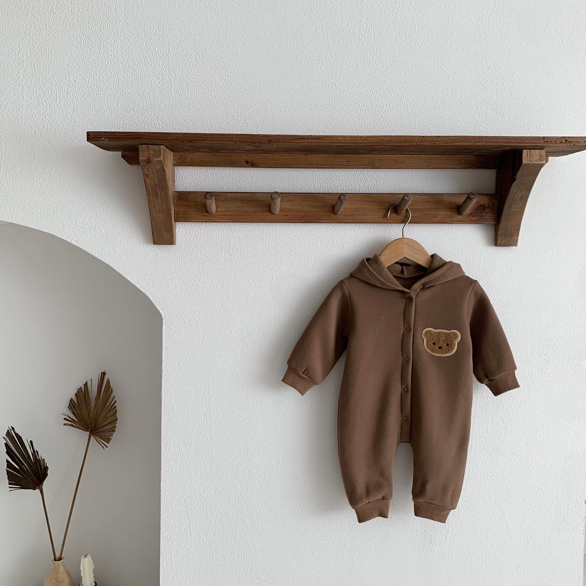 

Детский флисовый комбинезон с медведем - утепленный комбинезон для новорожденных на осень/зиму для мальчиков и девочек 100 cm кофейный