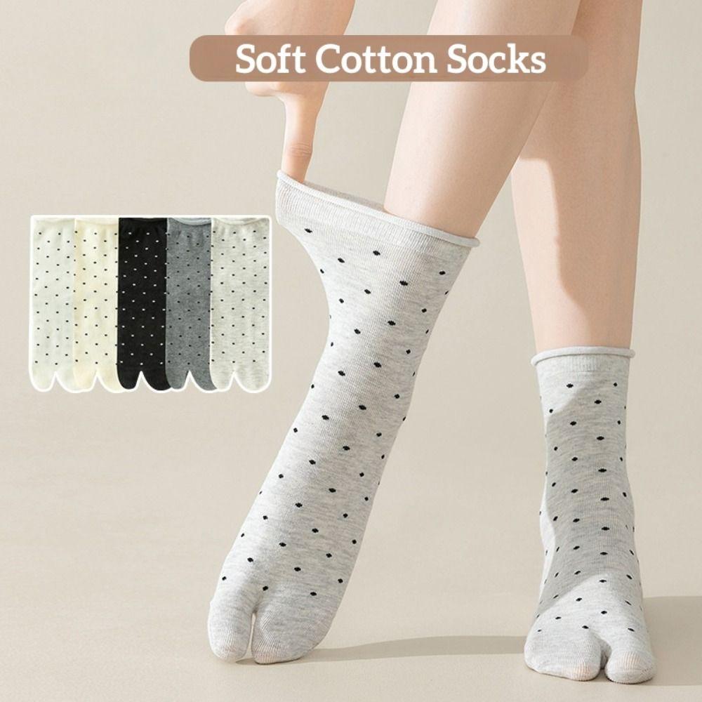 Dots Two Toe Tube Socks Cotton Mid-calf Socks Breathable Separate Toe Socks for 2Pairs Girl