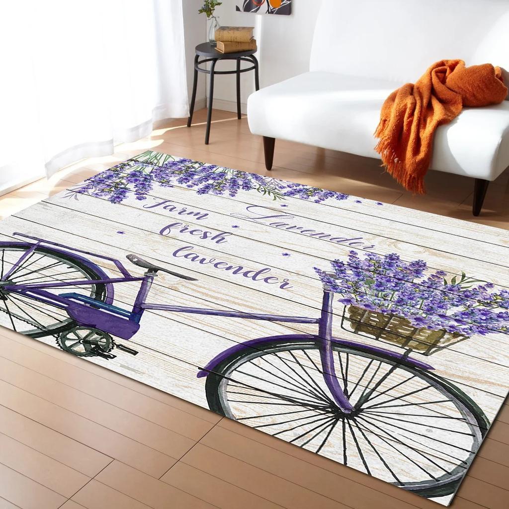Rustic Lilac Flower Purple Lavender Plant Carpets for Bedroom Living Room Modern Home Floor Large Non Slip Rug Entrance Door Mat
