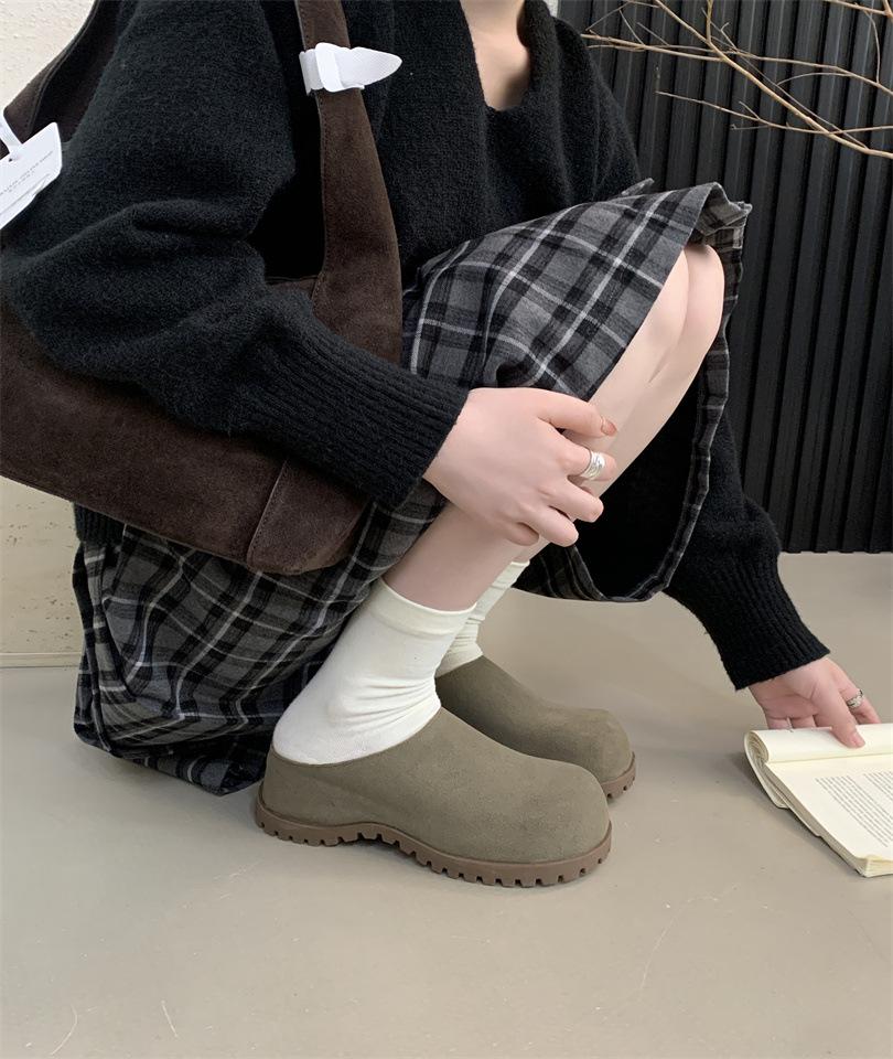 Japanese Shoes Women's 2025 Spring New Outer Wear Thick-soled Japanese Bag Head Half Slippers Lazy One Pedal Women's Shoes