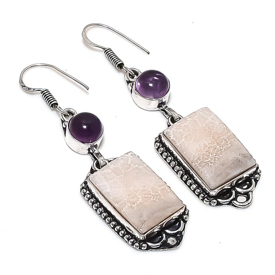 

Натуральный сколецит, аметист, ювелирное изделие из стерлингового серебра 925 пробы, серьга 2,44 i4U28