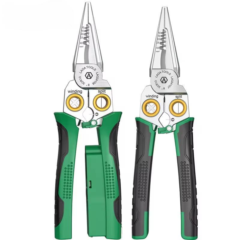 Elektrikářské kleště, Multifunkční odizolovací kleště, 8v1 kleště s jehlovými čelistmi z nerezové oceli s elektrickým měřením