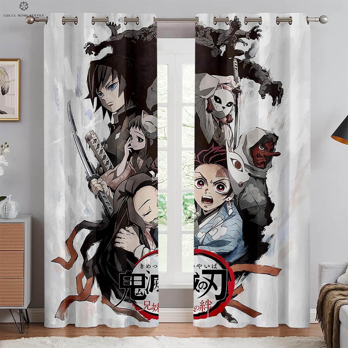 Japanische Anime-Druckvorhänge für Kinderzimmer, Schlafzimmer, Wohnzimmer, Küche, Dekorative Vorhänge, Heimdekoration, 2 Stück W70xH100(CM)x2PCS&Grommet Top