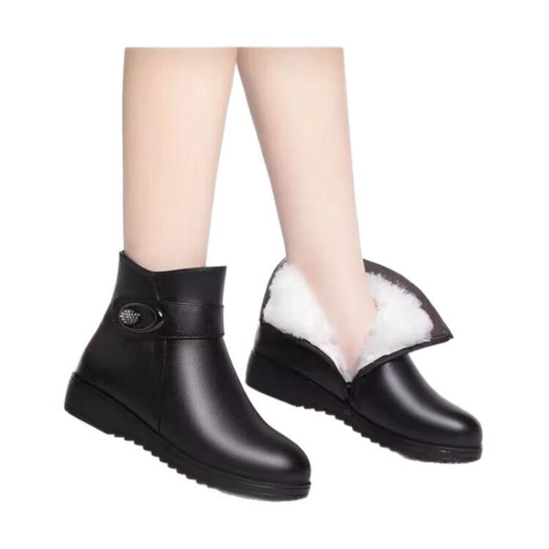 Anti-slip and Warm Women's Cotton Boots, Soft Leather Cotton Shoes, New Style Soft-soled Flat Shoes