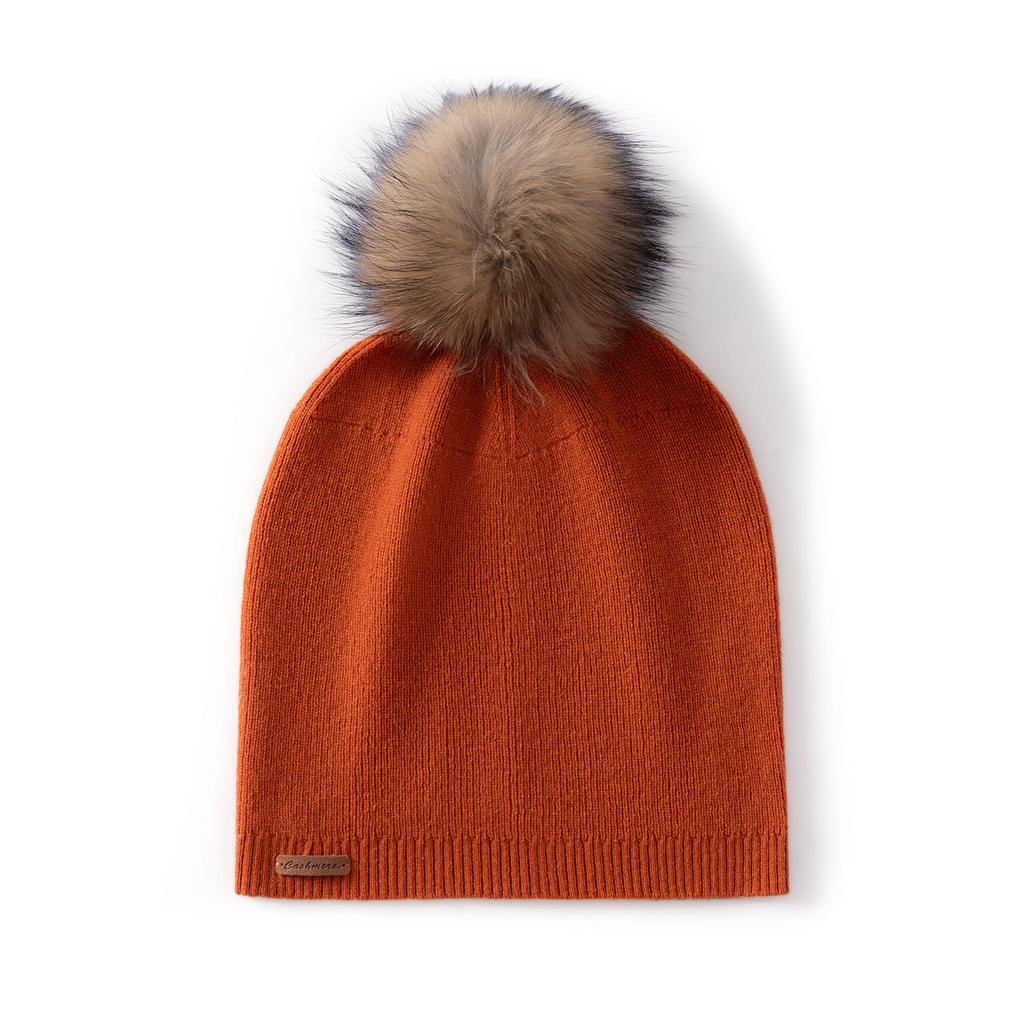 Cashmere women's knitted fox hairball hat fashion casual bag head ear protection windproof solid color thermal hat