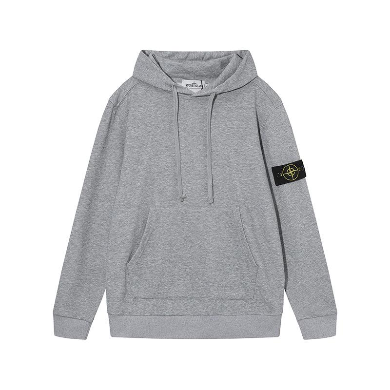 Stone Island Unisex Classic Solid Color Badge Hoodie Sweatshirt