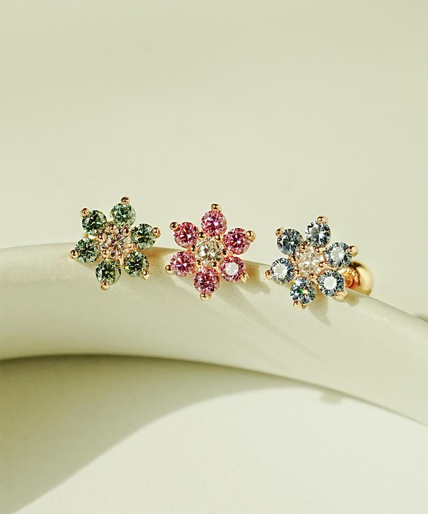 Minimalpiercing 14K Moissanite Diamond Color Lovely Flower Piercing Earrings
