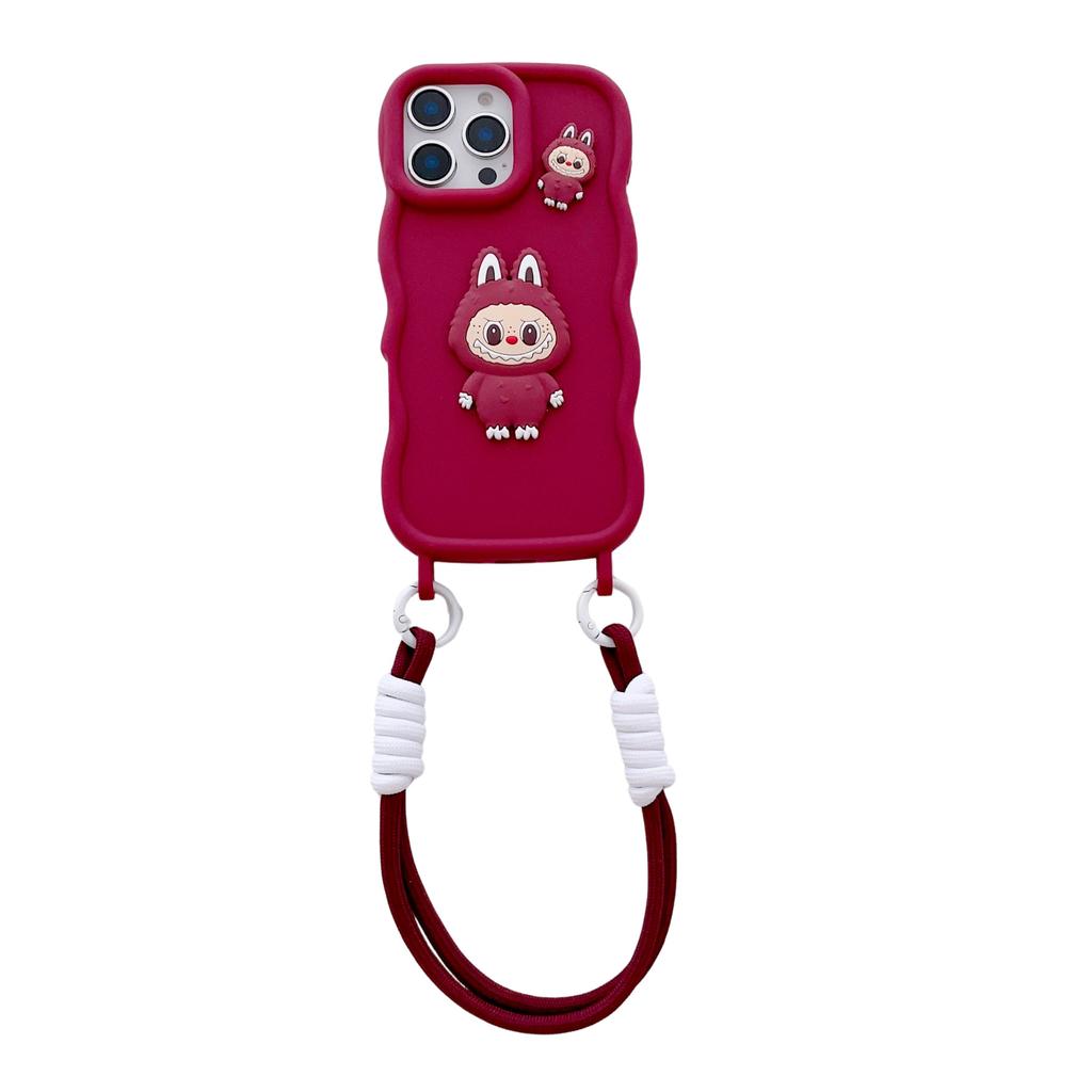 Applicable to Apple 16promax big wave mobile phone case iPhone15 integrated lanyard hole 14 cute cartoon