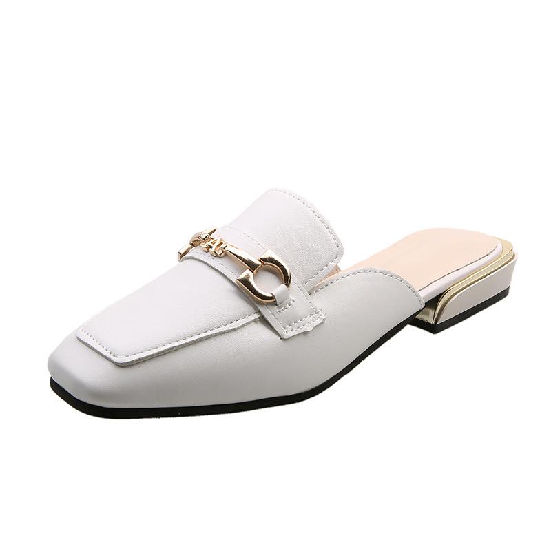 High heels women's new spring and autumn 2024 square head thick heel shallow mouth bag head low heel one pedal outer wear versatile slippers