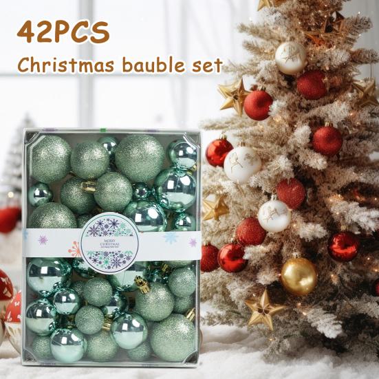 42Pcs 3/4/5cm Christmas Balls Set Glitter Surface Various Pattern Christmas Balls Shatterproof Home Reusable Ornaments