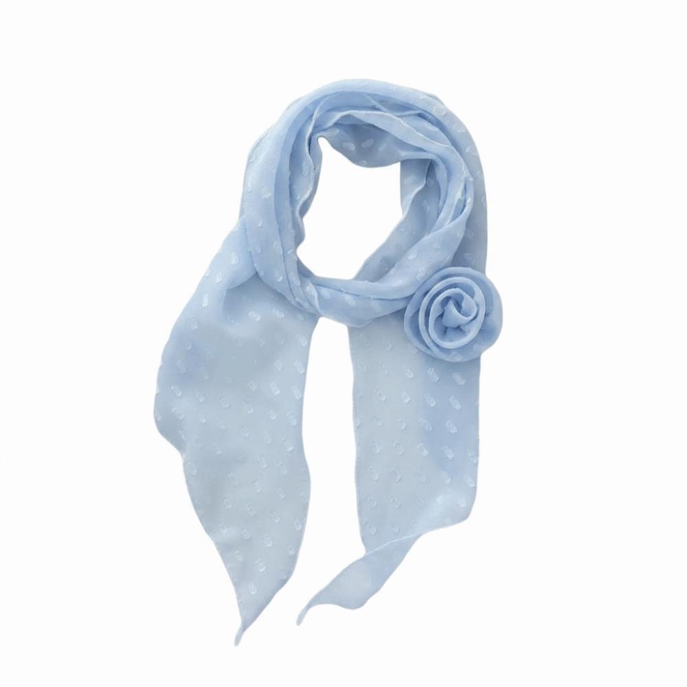 Thin Polka Dots Scarf Bow Ties Long Ribbon Scarves Detachable Flower Long Silk Scarf Female синий
