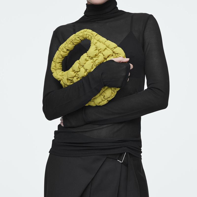 COS Quilted Texture Zipper Closure Recycled Polyester Cloud Bag Women Handbags Green 1171064026