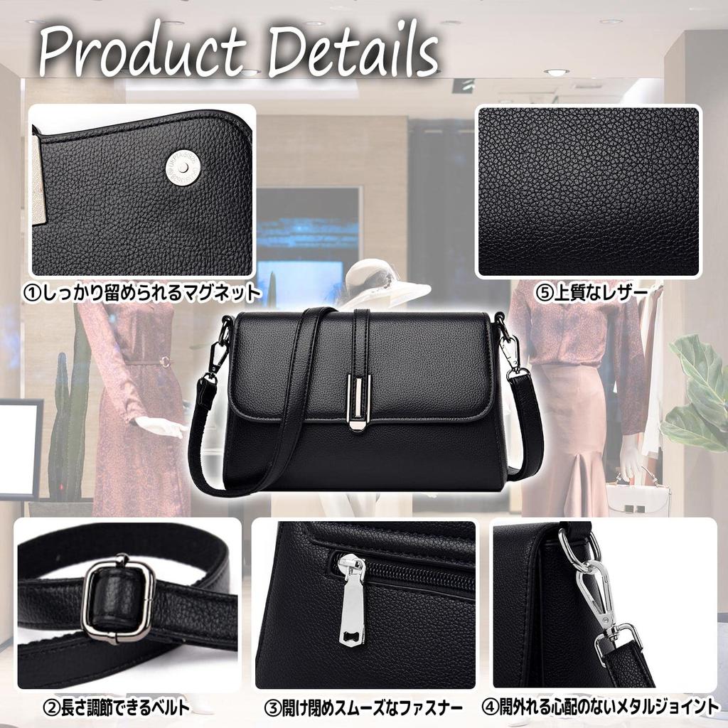 LASTOS Women's Shoulder Bag, Small, Crossbody Pochette, Lightweight Mini Bag, PU Leather (Black)