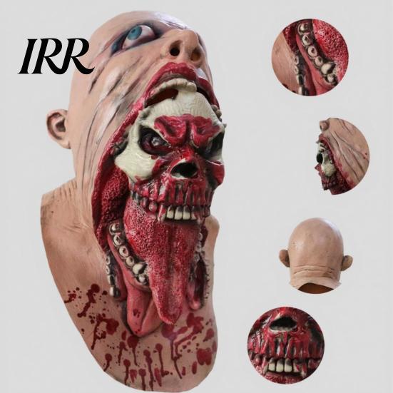 Creepy Skull Mask Halloween Horror Latex Mask, Tongue Sticking-Out Full Head Easy to Wear Masquerade for Cosplay Party Costume Props Face