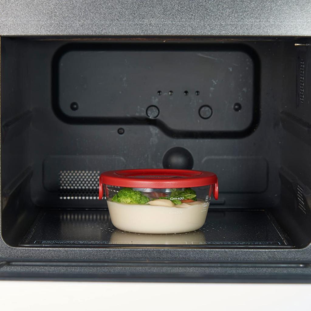 HARIO Glasförvaring Tillverkad i Set om 3 Värmetålig Behållare, Röd, Japan, SYTN-2518-R,