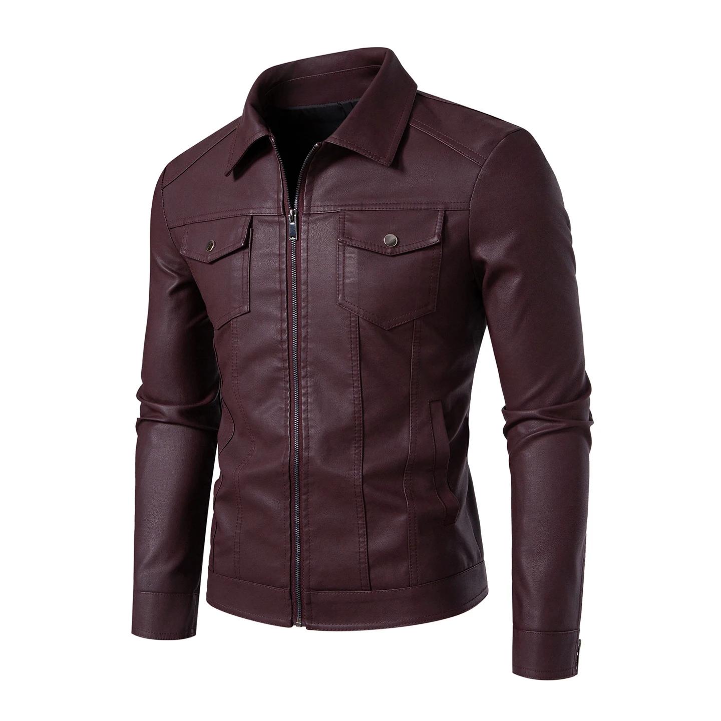 

Осенняя мужская повседневная байкерская куртка Мужское пальто из искусственной кожи Молодежная куртка из искусственной кожи Мужская куртка свободного кроя Комбинированная кожаная куртка 4XL вино красного