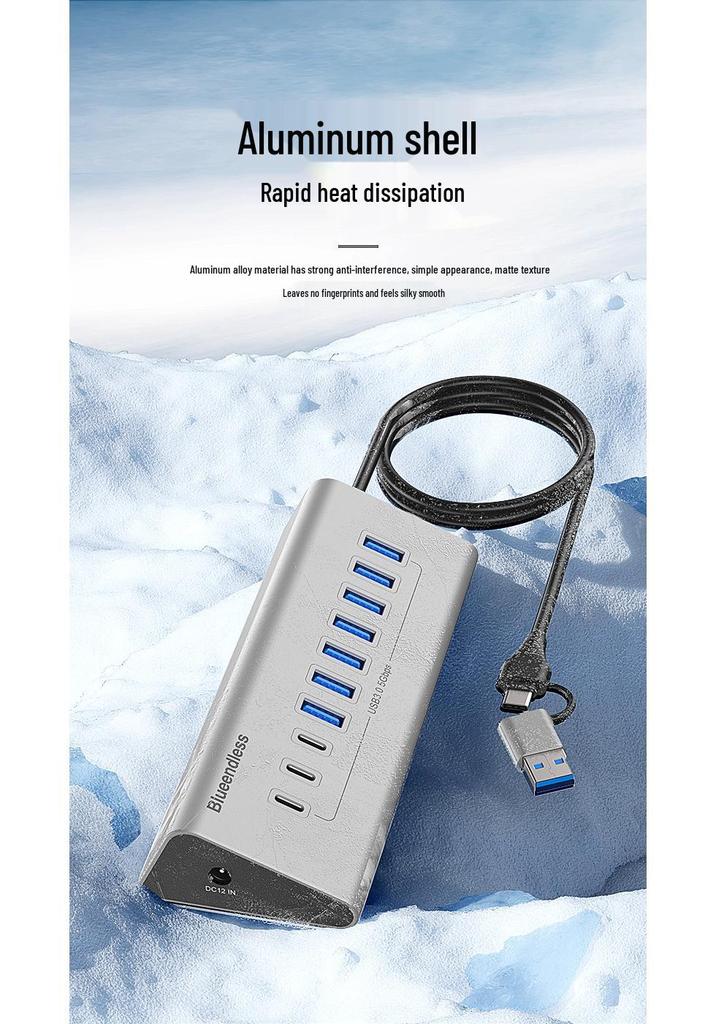 BlueShuo USB 3.2 10-Port Typ-C Hub Splitter für Laptops & Desktops