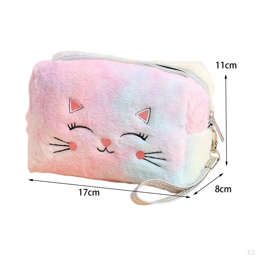 Cute Cat Plush Cosmetic Bag for Women Girls Multifunctional Brushes Storage Travel Portable