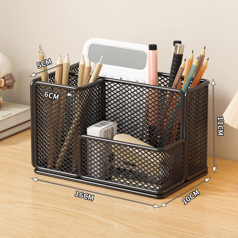 Iron Mesh Pen Holder Large Capacity Multifunctional Storage Box Office Desktop Storage Rack Student Desk Storage Basket Stationery Organizer Rack