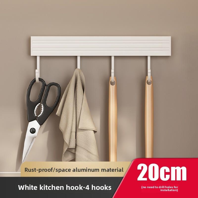 Kitchen Wall Mounting Rack With Space Aluminum Hooks For Utensils And Cookware Storage