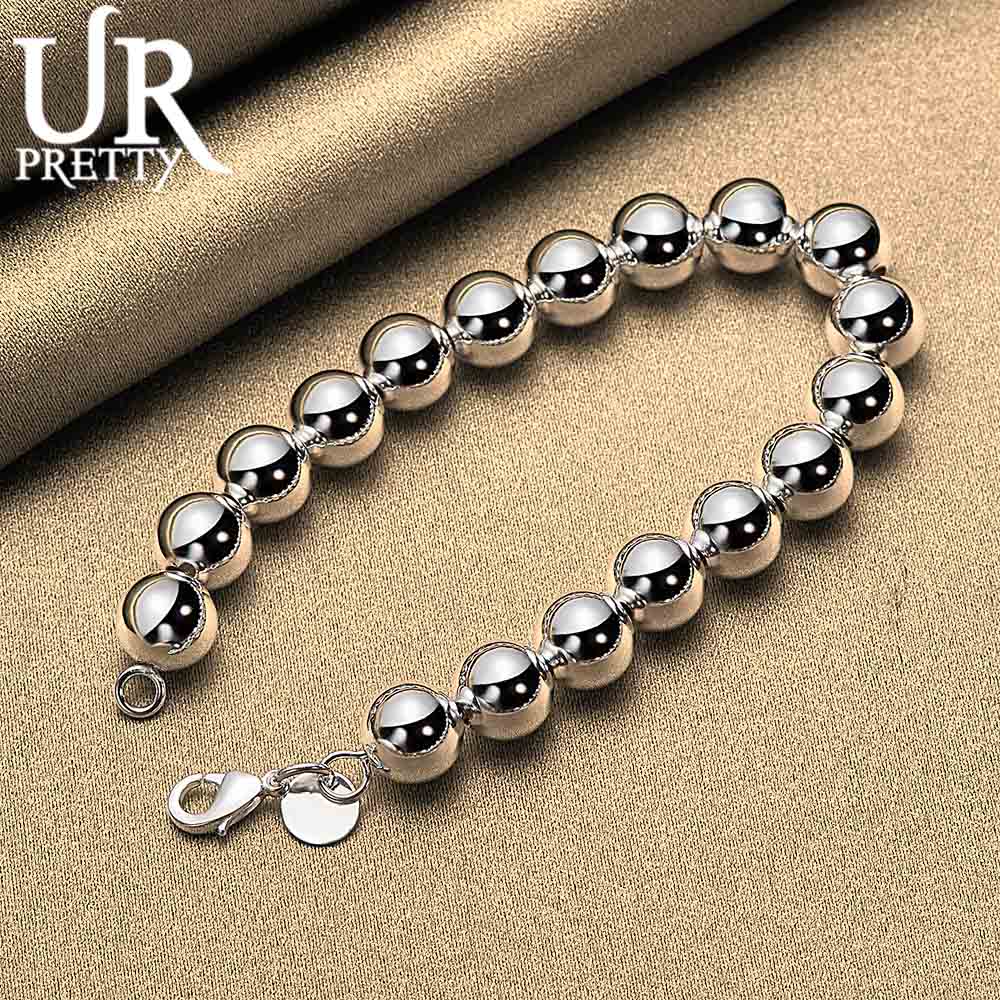925 Sterling Silver 10mm Round Bead Chain Bracelet Fashionable Wedding Jewelry