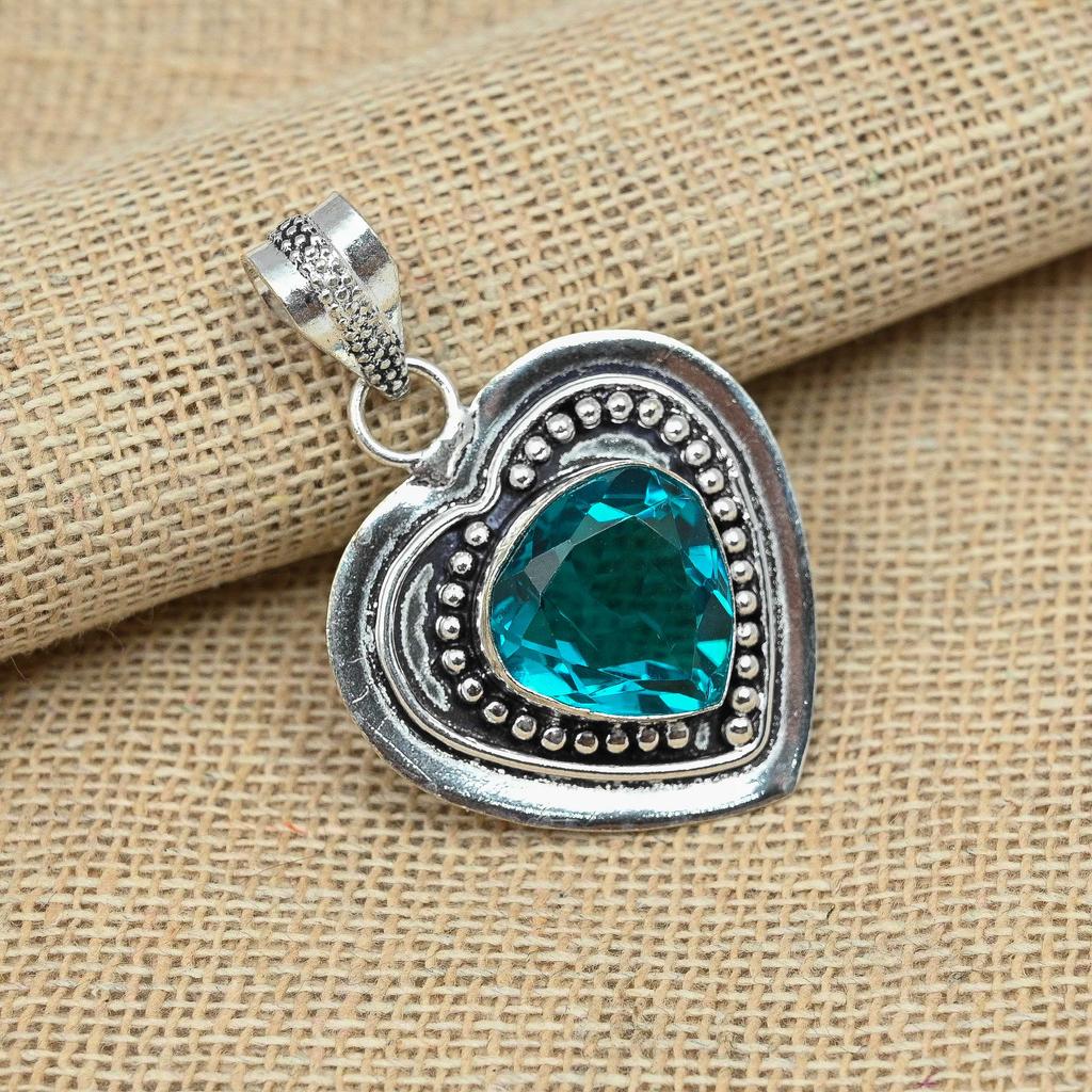 Indicolit-Turmalin-Edelstein, 925er-Sterlingsilber, handgefertigter Schmuck, Herz-Design-Anhänger