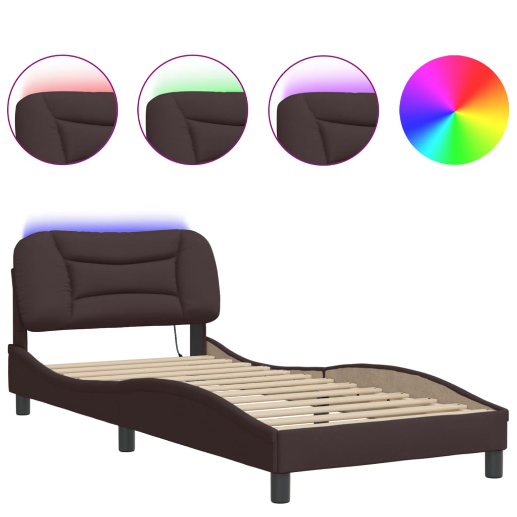 LED Bed Frame without Mattress Hvar Dark Brown 80x200 cm Fabric