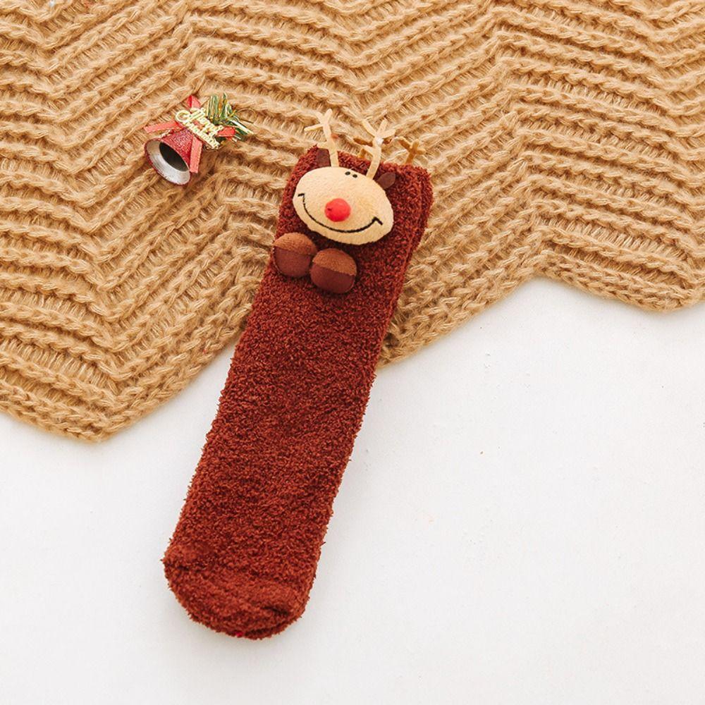 Cute Japanese Soft Comfortable Breathable For Christmas Female Socks Coral Velvet Medium Tube Socks