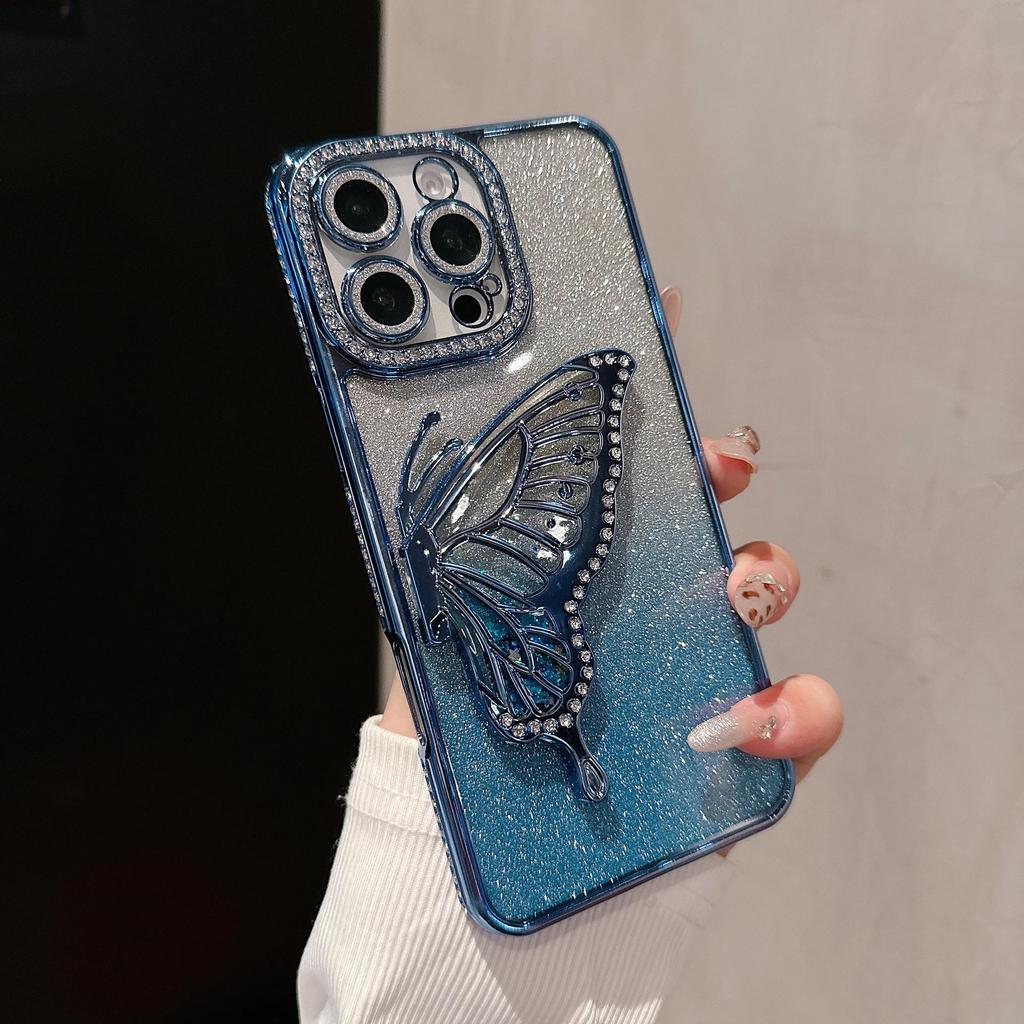 iPhone 17 Pro Max Rhinestone Case with Diamond Butterfly Stand, Drop-Proof