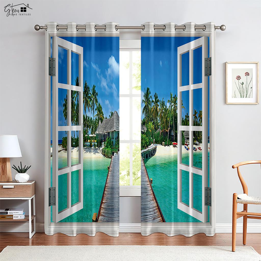 3D Drapes Ideal for Seaside Landscape Outside The Windowpane , Suitable Ideal for Livingroom Space , Bedchamber And Guest SpaceDecorativeDrapes