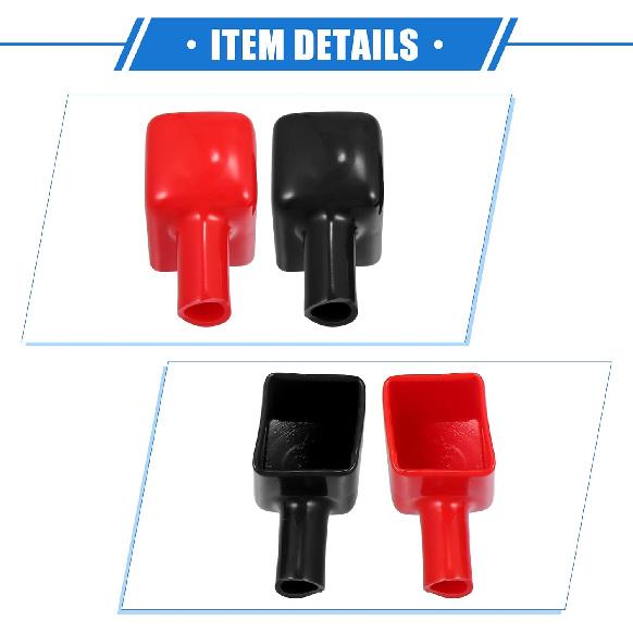 1 Pair Battery Terminal Insulation Covers, 7mm 0.28" Car Battery Positive Negative Post Cap Universal for Motorcycle Truck Durable PVC Red Black