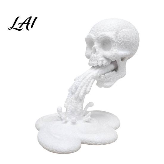 Unique Skull Home Decor Piece 3D Printed Water Flow Ornament Creative Statue with Design Stable Base Compact Gothic Decoration Halloween