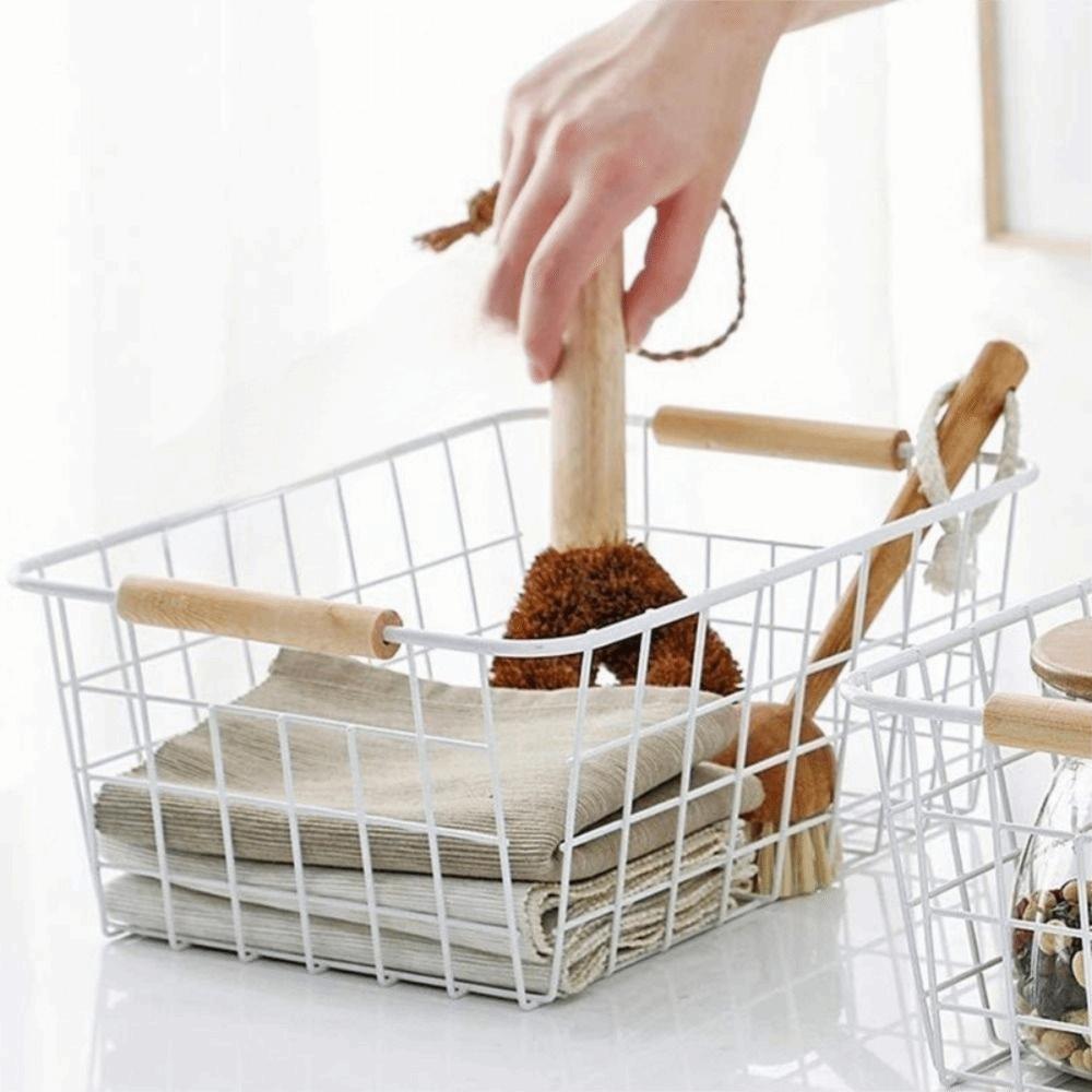 Rectangle Iron Wired Basket Metal Vegetable Fruit Snack Holder  For Bathroom Kitchen
